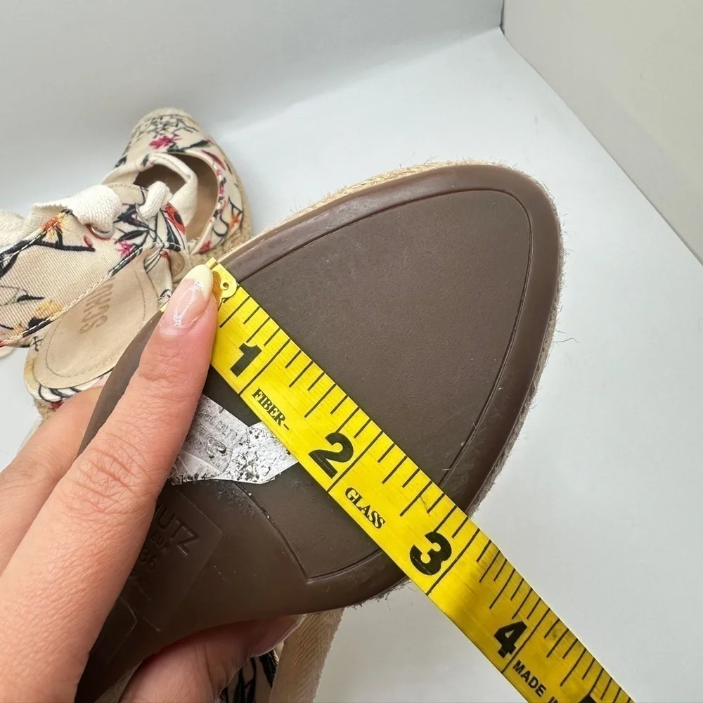 Schutz Multi Floral Tie Up Ankle Wrap Rounded Espadrille Wedge Sz 5.5/EUR 36